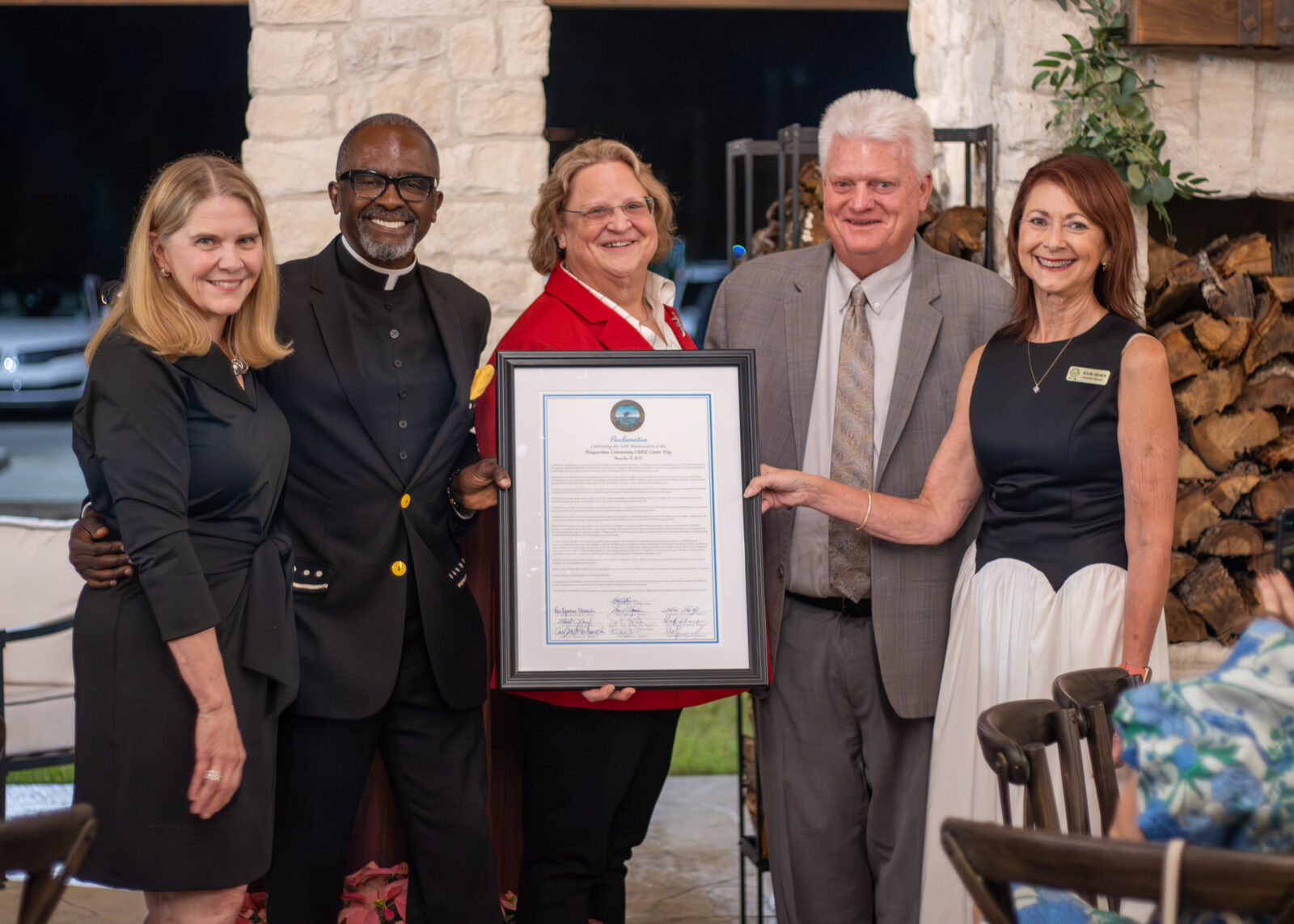 A professional award presentation photographed on location