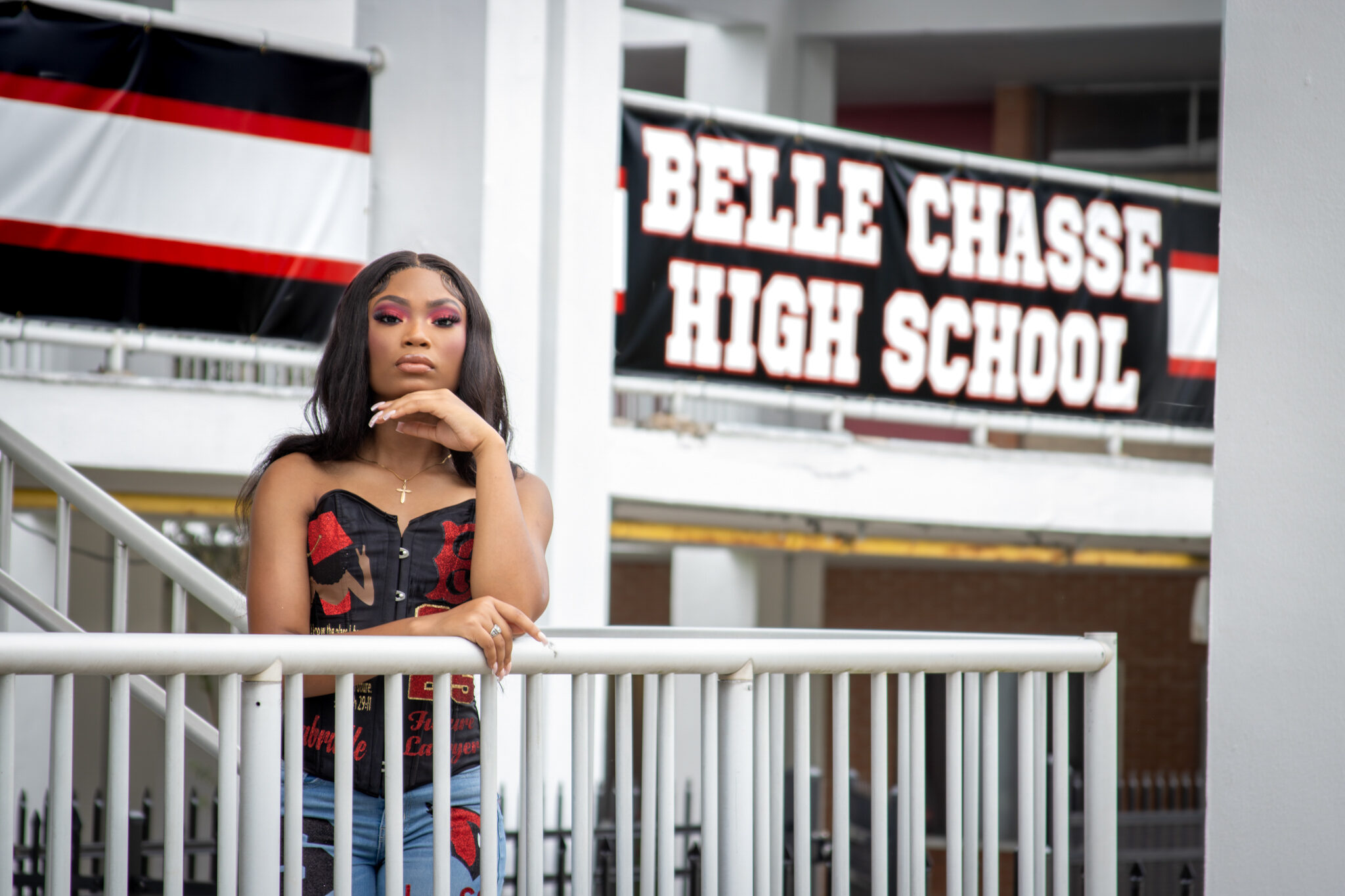 A Belle Chasse High School senior photographed on campus
